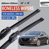 For Mazda 3 BM BN 2013-2018 Car Wiper U-type Soft Rubber Boneless Wiper HD Quiet Durable Automotive Wiper 24"+18"