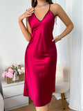 Elegant Women's Nightgown V Neck Sexy Sleepwear Red Comfortable Long Dress Comfortable Sleepwear  for Bridal and Daily Wear