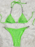 Shiny Sequins Rhinestone Bikini Women Swimwear Female Swimsuit Two-pieces Bikini set Metal Chain Halter Bather Bathing Suit Swim