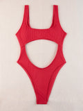 Sexy Hollow Out Thong Bikini 2026 Women Black Red Ribbed Backless Tummy Cut Out One Piece Swimsuit Beach Bathing Suit Swimwear