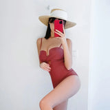 New One-piece Swimsuit Women Japan and South Korea Twist Bag Sexy Big Breasts Gathered Swimsuit