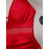 S - XL New Sexy Mesh Sheer V Neck Women Swimwear One Piece Swimsuit Female High Leg Cut Monokini Bather Bathing Suit Swim V5136