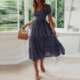 Women'S Summer Dress Fragmented Flower Flare Short Sleeve Casual Flowy Midi Dresses Elegant Temperament Party Vestidos 2024 Hot