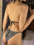 Sparkling Leopard Halter Bikini Female Swimsuit Women Swimwear Two-Pieces Bikini Set High Leg Cut Bather Bathing Suit Swim V7182