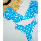 Sexy V Neck Short Sleeve Polka Dot Bikini Female Swimsuit Women Swimwear Two-pieces Bikini set Bather Bathing Suit Swim Lady