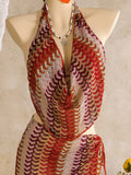 Sexy Coffee Striped Bikini Set 2026 Women Cover Up+Long Skirt 4 Piece Swimsuit Summer Bathing Suit Holiday Swimwear Biquini
