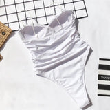 New Sexy High Cut Leopard Push Up Bra Cup One Piece Swimsuit Female Swimwear Women Bather Bandeau Bathing Suit Swim Lady V1654