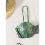 Scalloped Snake Skin Thong Bikini Female Swimsuit Women Swimwear Two-Pieces Bikini Set Bra Cup Bather Bathing Suit Swim V4650