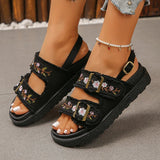 Fashion Flowers Embroidery Platform Sandals Women Plus Size 43 Back Strap Thick Bottom Sandles Woman Anti Slip Summer Sandals