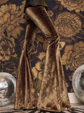 new European and American high-waisted slim shiny silver drape gold velvet bell-bottom casual pants