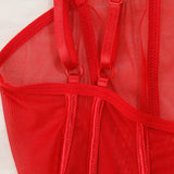 Toucheart Erotic Bodysuit Net Clothes Halter Lace See-through Skinny Backless Sissy Premium HotSeductive Women Coquette Bodysuit