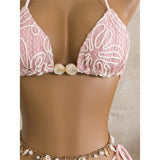 With Sarong Halter Printed Bikini Women Swimwear Female Swimsuit Padded Bather Bathing Suit Swim Three-pieces Bikini set K8073