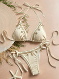 Shell Decoration Halter String Strappy Bikini Women Swimwear Female Swimsuit Two-pieces Bikini Set Ribbed Bathing Suit Swim Lady