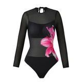 S - XL New Flower Printed Floral Long Sleeve With Pants One Piece Swimsuit Women Swimwear Female Bather Bathing Suit Swim V7099