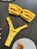 Wrinkled Bandeau High Cut Mini Thong Bikini Female Swimsuit Women Swimwear Two-pieces Bikini Set Bather Bathing Suit Swim Lady