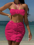 New 3D Flowers With Skirt Brazilian Bikini Women Swimwear Three-pieces Bikini set Female Swimsuit Bather Bathing Suit Swim V5755