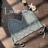 Sexy Crochet Crop Top Bikini Crop Top Women Crochet Boho Beach Camisoles Bikini Bralette Halter Cami Knitted Bra Backless
