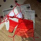 Pink 3PC With Skirt Gradient Bikini Women Swimwear Female Swimsuit Three-Pieces Bikini Set Padded Bather Bathing Suit Swim V6696