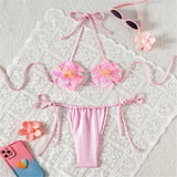 S - XL New Shiny 3D Flowers Halter Bikini Female Swimsuit Women Swimwear Two-Pieces Bikini Set Bather Bathing Suit Swim V7703