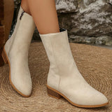 Elegant Square Heel Boots for Women Comfort Pointed Toe Mid Heel Ankle Boots Woman 2025 Plus Size Faux Suede Booties Female