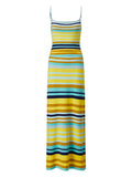 Women’s Bohemian Style Striped Two Piece Outfits Spaghetti Strap Tank Tops and Long Skirt Sets Summer Beach Street Wear