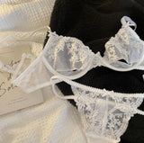MOYISU Parisian Sheer Bralette Set - Ultra-Thin Wire-Free Bra No Padding Anti-Sag Lace Cutout Lingerie Sexy Vacation-Ready Tushy