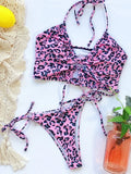 Sexy High Cut Leopard Bikini Women Thong Swimwear Female Swimsuit Two-pieces Bikini set Lace Up Bather Bathing Suit Swim Lady