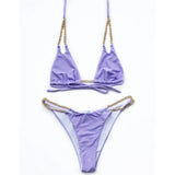 7 Colors Sexy Halter Bikini Female Swimsuit Women Swimwear Two-Pieces Bikini Set Metal Chain Bather Bathing Suit Swim Lady V2362