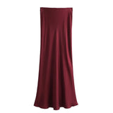 Foridol Autumn Winter Burgundy Satin Skirt Women Party Silk Skirt High Waist Straight Long Faldas Mujer Christmas Skirt