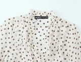 2026 Spring New Women Elegant Loose V Neck Wave Trim Polka Dot Blouse Thin Long Sleeve Top