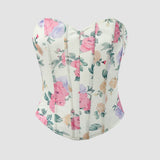 Summer Women Floral Y2K Crop Tops Printed Sleeveless Fishbone Corset Woman Sexy Backless Slim Strapless Streetwear Camisole