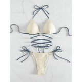 New Wrap Around Halter Wrinkled Bikini Women Swimwear Female Swimsuit Two-Pieces Bikini Set Bather Bathing Suit Swim Lady V4081