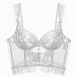 French Sexy Lingerie Set Women Ultra Thin See Through Embroidery Lace Bra & Thong Push Up Underwear Shaping Camisole Set MOYISU
