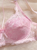 3Pcs Sexy Lace Women's Bra Crisscross Straps Underwire Push-Up Bralette Thin Soft Fashion Lingerie