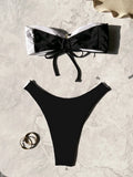 New Bandeau Patchwork Print Bikini Set Women's Swimsuit Sexy Backless Low Waist Bathing Suit Beachwear Starfish Decor Biquinis