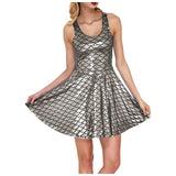 Cocktail Dress Womens Glitter Costume Party Dresses Swing A Line Metallic Shiny Festival Outfit Cosplay Fish Scale Vestidos