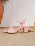 Size 42 Summer Classic Black White Ankle Strap Sandals for Women Elegant Blue Pink Square Heels Office Lady Shoes