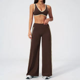 Women's Tracksuit Color Blocked Yoga Sets V Neck Sports Bra High Waist Flare Pants Fitness Suit Outdoor Running Workout Clothes