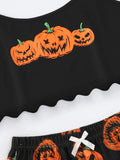Halloween Devil Pumpkin Print Pajamas Set Women Short Sleeve Tops and Shorts Set Home Clothes Sleepwear Nightwear