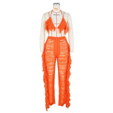 DEKAWomen Tassel Pants Knitted Bra Top Bikini Set Swimsuit Handemade Crochet Bikini Cover Up Tassel Beach Long Wrap Pant