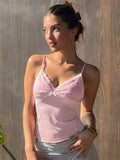 FDYOUI Y2K Pink Camisoles Women Sexy V-neck Lace Patchwork Tank Tops 2026 Summer Backless Sleeveless Corset T-shirt Streetwear