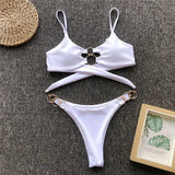 Metal Rings Bikinis Hollow Out Bikini Women Swimsuit Female Brazilian Swimwear Two Pieces Bikini Set High Cut Bathing Suit Swim