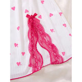 Women's Sleepwear Underwear Rose Lace Bow & Heart Print  Sleep Dress Sexy Pijamas Set  V Neck  Pajamas Mini Nightgowns Hot Dress