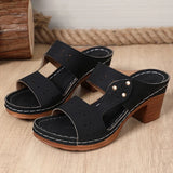 Lightweight High-Heeled Sandals Women Plus Size 43 Hollow Out Thick Heel Slippers Woman Summer Slip On Platform Sandles Female