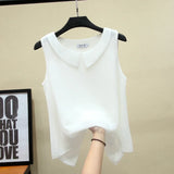 MOYISU New Arrival Summer Plus Size Outside Wear Large Size Doll Collar Loose Sleeveless Chiffon Vest Top Woman