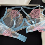 Pure Desire French Lace Bra Set Rose Embroidery Minimizer Wireless Comfort Support Full Bust Anti Sagging Breathable No Show USA