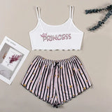 Summer Casual Pajamas Set for Women Sleepwear Sexy Lingerie Sleeveless Striped Tank Top Vest + Shorts Set Pijamas Homewear