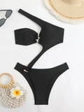2026 Hollow Padded Swimsuit One Piece Sexy Solid Swimwear Women Black Bathers Bathing Swimming Swim Suit Beachwear Summer XXL