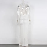 S - XL V Neck Slit Long Dress Sexy Mesh Backless Knitted Crochet Tunic Beach Cover Up Cover-ups Beach Dress Beachwear V3767B