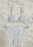 6 Colors Sexy Bikini Women Hollow Rhinestones Chain Halter Swimwear Swimsuit Bikinis Set Bathing Suit Beach Bikini Luxe Female